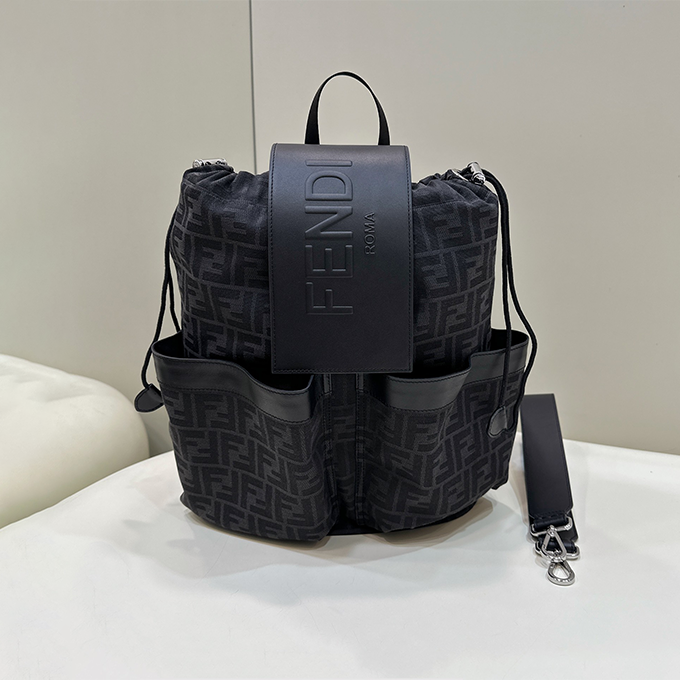 fendi vintage ff jacquard drawstring flap backpack